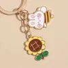 Keychains Lanyards söta emalj Keychain Sunflower Flying Rabbit Bee Bee Key Ring Garden Chains For Women Men Friendship Gifts Handgjorda smycken Q240403