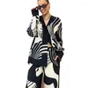 Ethnic Clothing Women Digital Print 2 Piece Set Chic Lapel Long Sleeved Blouse Top Loose Straight Leg Pants Suit Fashion Streetwear Outfits