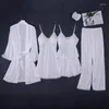 Vêtements à la maison 5pcs robe set femelle Kimono Bath Baignoire décontractée en dentelle de nuit de nuit en soie de nuit en rayon de nuit