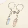 Keychains Lanyards New Keychain Crystal Quartz Stone Key Ring Heart Magnetic Button Chains For Couple Friend Gifts DIY Handmade Jewelry Q240403