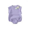 Rompères née bébé fille vêtements d'été fleur à nette couler sans manche roberie de couleur solide body body toddler combinaison