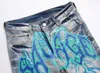 Jeans masculin punk style rétro bleu jeans jeans street mode jean déchiré effilée en coton étirement imprimé et teint jeans hip-hop mens pantl2403