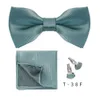 Bow Ties Bow set 3-piece solid color mens bow pocket square shirt cufflinks necklace bow business wedding decoration tieC240407