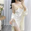 Hemkläder JXGARB 2024 Spring Summer Women's Ice-Silk Robe Gown Pyjamas Set Luxury Female Homewear Fashion Ladies Satin Night Suits