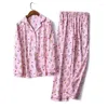 Thuiskleding Herfst Huiskleding Pyjamas Set 2024 2pcs Slaapkleding Lange mouw Shirtpants vrouwelijke dikke katoenen pijama's pak afdrukken kleding