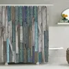 Rideaux de douche motif de style bois rideau de salle de bain imperméable avec crochets