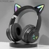 Telefon komórkowy słuchawki bezprzewodowe słuchawki rgb urocze kotka dziewczyna dziecięca słuchawki z mikrofonem stereo muzyczne słuchawki sterujące słuchawki Y240407
