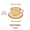 Kopjes schotels 220 ml Amber Color Glass Cup en Saucer Creative Round Bead Handle Koffie Melksap Afternoon Tea Home Drinkware Geschenk