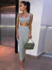 TotatoopRib Knit Two Piece Set Dress for Women Neon Vest Crop Top and Maxi Skirt Sexy Club Party Long Summer 240407