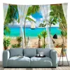 Tapestries SepYue Beach Sailboat Coconut Tree Scenery Hanging Tapestry Art Bedroom Window Wall Curtain Background Home Decor