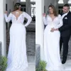 Dresses Sexy Plus Size Wedding Dresses Deep V Neck Sheath Vintage Long Sleeves Wedding gown Bridal Gowns Sweep Train Spring Summer Wear