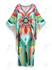 Abbigliamento da spiaggia stampato verde bohémien sciolte kaftan 2024 donne estive costumi da bagno copritura abito da abito casual q1638