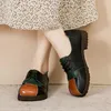 Casual Shoes Genuine Leather Ballet Flats Women's Laced Up Oxords Ladies Vintage Low Heel Brogues Loafers