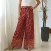 Pantalon féminin Casual Lignet Boho High Taist Floral Bow Sweet Strong Boot Slim Fit Cut Long Pantalon de survêtement