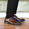 Dress Shoes Imitation Wood Grain Fashion Distressed Square Toe Leather 2024 Cross-border Men's