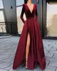 Вечернее платье с длинными рукавами глубоко vneck vestido de festa satin с велюровыми платьями Robe oiree abiye gece elbisesi9915300