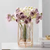 Vases Golden Vase Iron Line Metal Flowers Pot Nordic Plant Holder Desk Decoration Plated Alloy Glass Retro Home Decor