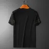 Zomer Nieuwe hoogwaardige zijde Katoenen Mens Trendy T-shirt T-shirt Ronde met korte mouwen HALF HALF TOP SYLN