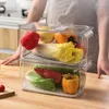プレート2PCS冷蔵庫収納ボックス透明なフルーツ野菜排水容器付きキッチン冷蔵庫オーガナイザー