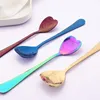 Кофе Scoops 4pcs зеркал фиолетовой формы сердца ложки десерт сахар помешить ложки чайной ложки обеденной посуды из нержавеющей стали кухни кухня