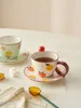 Cups Saucers Ceramic Coffee Saucer Set Ins Fruit Floral Printed Handpainted Nordic Style 240ml Afternoon Tea Cafe Shop Drinkware