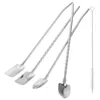 Spoons Stir Straws Coffee Scoop Spoon With Cleaning Brush Reusable Stainless Steel Stirrer