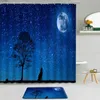 Duschgardiner 2st Fantasy Colorful Starry Sky Landscape Curtain Moon Purple Flower Tree Badrum Non-Slip Bath Mat Set Decor