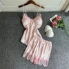 Domowe odzież Drukuj Kwiat piżamowy garnitur nowość odzież domowa intymna bielizna różowa 2pcs sleep zestaw kobiet letnia piżama