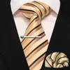 Neck Ties JEMYGINS New Classic Silk Mens Tie 8cm Pure Gold Solid Stripe Paisley Business Tie Handicraft Set Wedding Party Accessories C240412