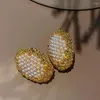 Orecchini per borchie Golden Oval Design irregolare squisito regalo per le donne di lusso per la perla retro