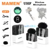 Mikrofony Mamen Mini UHF bezprzewodowy system mikrofonu Lavalier z odbiorem 800 mAh 50 m do smartfona DSLR Camera Nagrywanie wywiadu