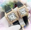 Luxury square roman tank three pins dial watches men women JAPAN Quartz Movement diamonds ring rose gold silver case genuine leather belt good looking watch gifts