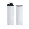 Usa Warehouse 20oz Unbreakable White Straight Stainless Steel Tumbler Sublimation Sports Water Bottle with Straw 2 Lids