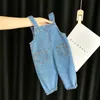 Koreli Moda Kızlar Tulum Kıyafetleri Solid Denim Askı Tatlı Sevimli Kawaii Toddler Erkek Kot Pantolon Çocuk Tahilleri 240323