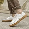 Casual Shoes Genuine Leather Men White Oxfords Flats Lace Up Elegant Mens Business High Quality Cow