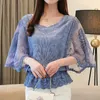 Butfly Flower Half Mancheve Shirt Elegant Fashion Femmes Blouse Summer Cotton Edge Lace O Coule Loose 4073 240326