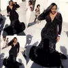 2020 Black Plus Size Dresses Sexy Deep V Deck Dece Long Sleeves Lace Lace Velvet Velvet Velives Sweep Sweep Train Sweep Party D6529630