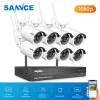 System SANNCE 8CH NVR Ultra HD 2MP CCTV Wireless System IP66 Outdoor AI Human Wifi IP Security Camera Set Video Surveillance Kit