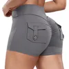 Women Pocket Yoga Shorts Cross Cross High Scrunch Butt Booty Fitness Athletic Bottoms Bottoms Sexy Secando Roupas 240407