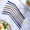 Drinking Straws 3pcs Reusable Stainless Steel Straw Colorful Eco-Friendly Cleaner Brush Kitchen Supplies Party Bar Accessories