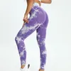 Active Pants Tie Dye Yoga Leggings Hög midja Push-Up Sömlös Bulift Sports Women Fitness Gym Traning Workout Tights Tights