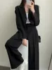 Blazer serve para o casaco de moda de manga comprida preto calças de cintura alta de duas peças, as mulheres superam o outono da senhora coreana 240403