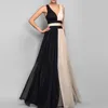 Elegante hoge taille Maxi Dres Fashion Gradient Patchwork Black Party Evening Jurken Chic Mouwess Pleated Long Vestdios 240327