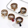 Boheemse stijl multi-layer kralen houten armband elastische rechte hand sieraden ptq3