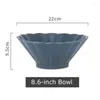 Bowls 1pc Japanese Ramen Bowl Ceramic White Blue Glazed Noodle Flower-shaped Big Pasta Rice Soup Microwave Safe Dinnerware