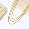 Chains EILIECK 316L Stainless Steel Gold Color Stacking Necklace For Women Girl Fashion Waterproof 3 Layer Neck Chain Jewelry Gift