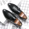 Zapatos casuales patrón de cocodrilo puntiagudo de cuero mocasines resbalando en fiesta mocasins negros