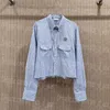 Camicia blu a strisce a strisce abbottoneria di lusso a maniche lunghe lettere Casaul top giornalieri