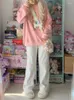 Frauenhose Qweek Harajuku Kawaii Weißer Kord Frauen japanischer Stil Süßes süße Weitbeinhosen Koreanische Stickerei Girly Pantalon