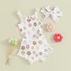 Kledingsets babymeisjes shorts set bloemenprint mouwloze romper met en haarband zomer 3 stuks outfit voor 0-18 maanden